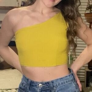 Japna Yellow One-Shoulder Crop Top